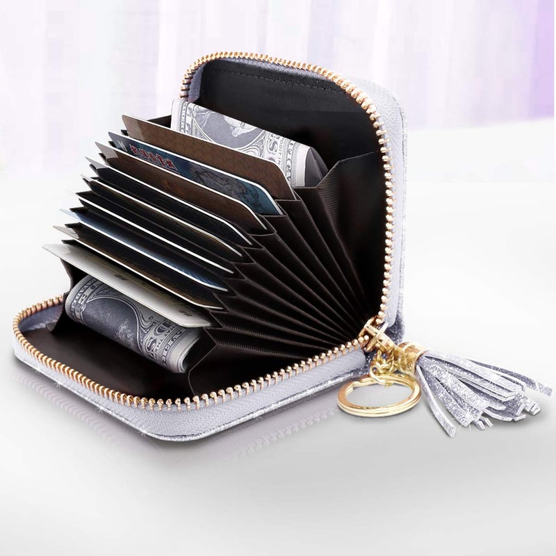 Coco Rossi Women's Small Credit Card Wallet RFID Glitter Cute Credit Card Holder Wallets for Women -Silver - Image 4